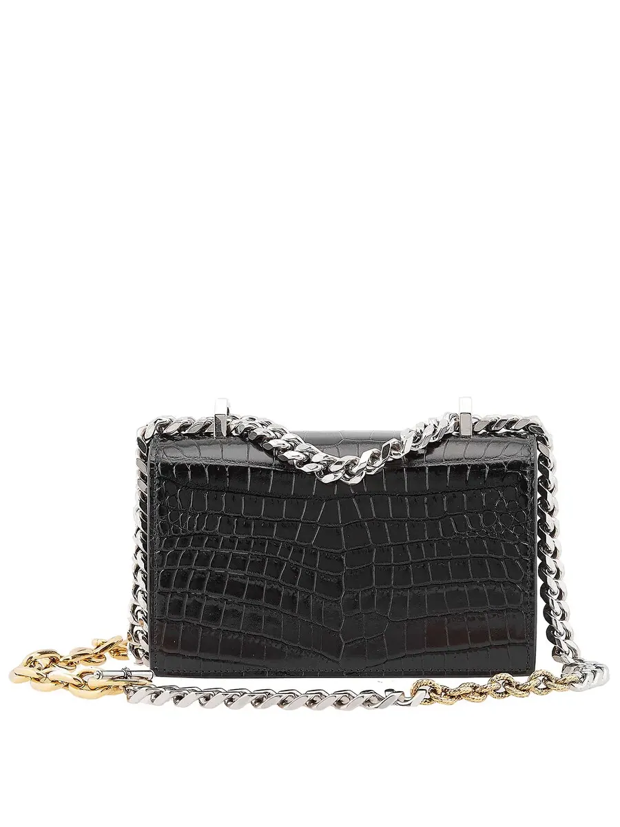 Мини-сумка через плечо Alexander McQueen с цепочкой и драгоценными камнями — изображение 5 из 6, черный
