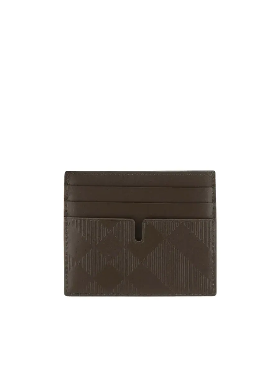 Кожаный чехол для карт с узором Burberry Check — изображение 1 из 3, оливковый
