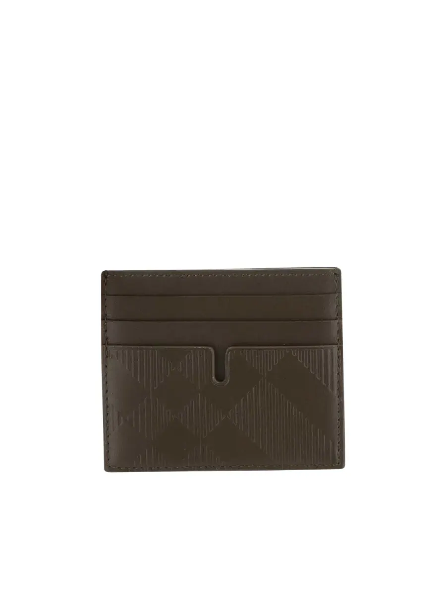 Кожаный чехол для карт с узором Burberry Check — изображение 2 из 3, оливковый