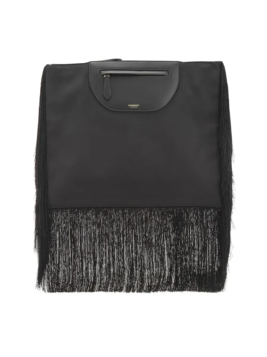 Женский черный кожаный клатч Burberry Olympia с бахромой — изображение 1 из 5
