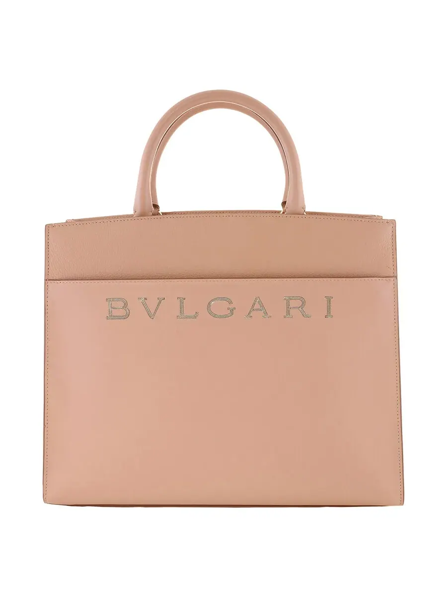 Кожаная сумка-тоут с логотипом Bvlgari — изображение 1 из 4, бежевый
