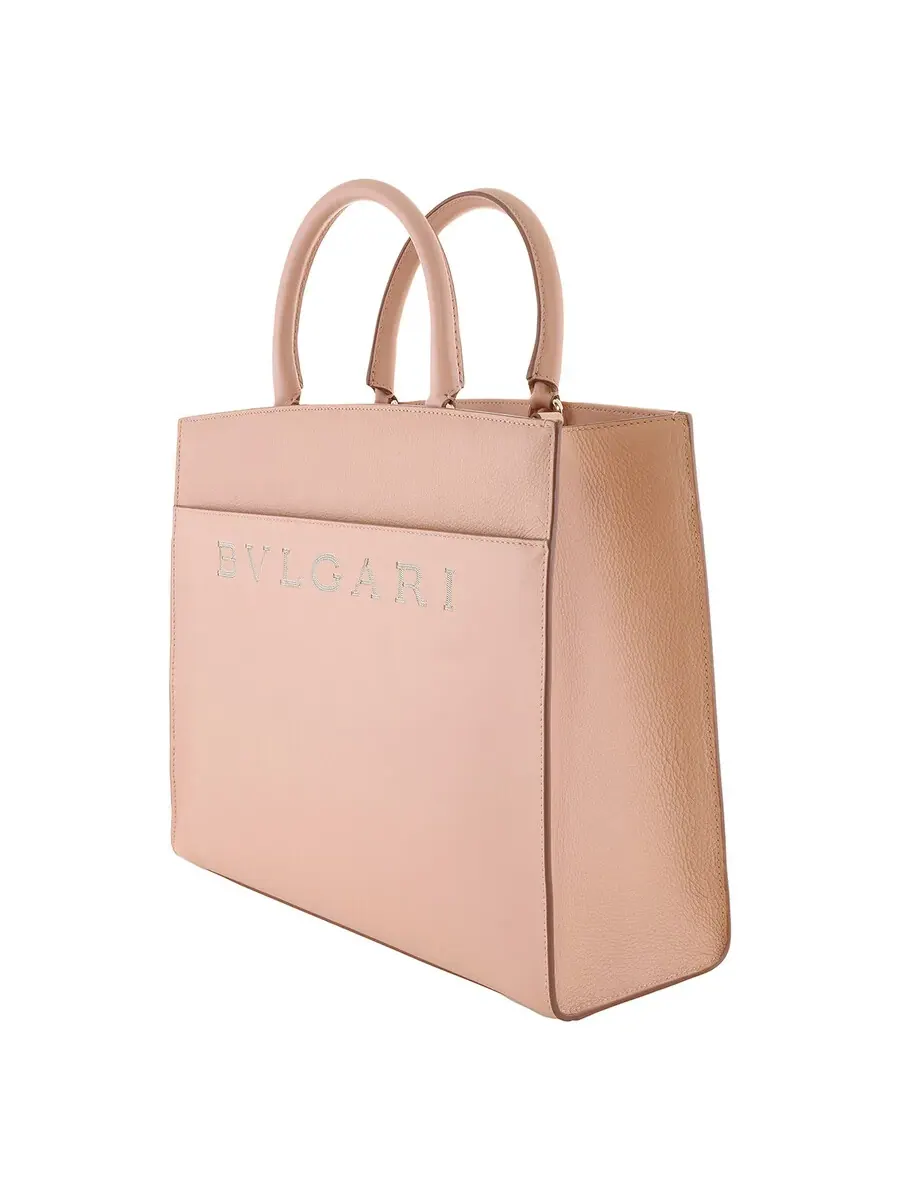 Кожаная сумка-тоут с логотипом Bvlgari — изображение 2 из 4, бежевый