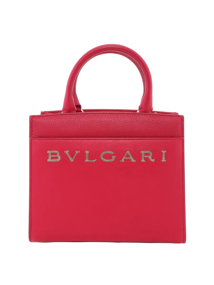 Маленькая кожаная сумка-тоут с логотипом Bvlgari — изображение 1 из 4, красный