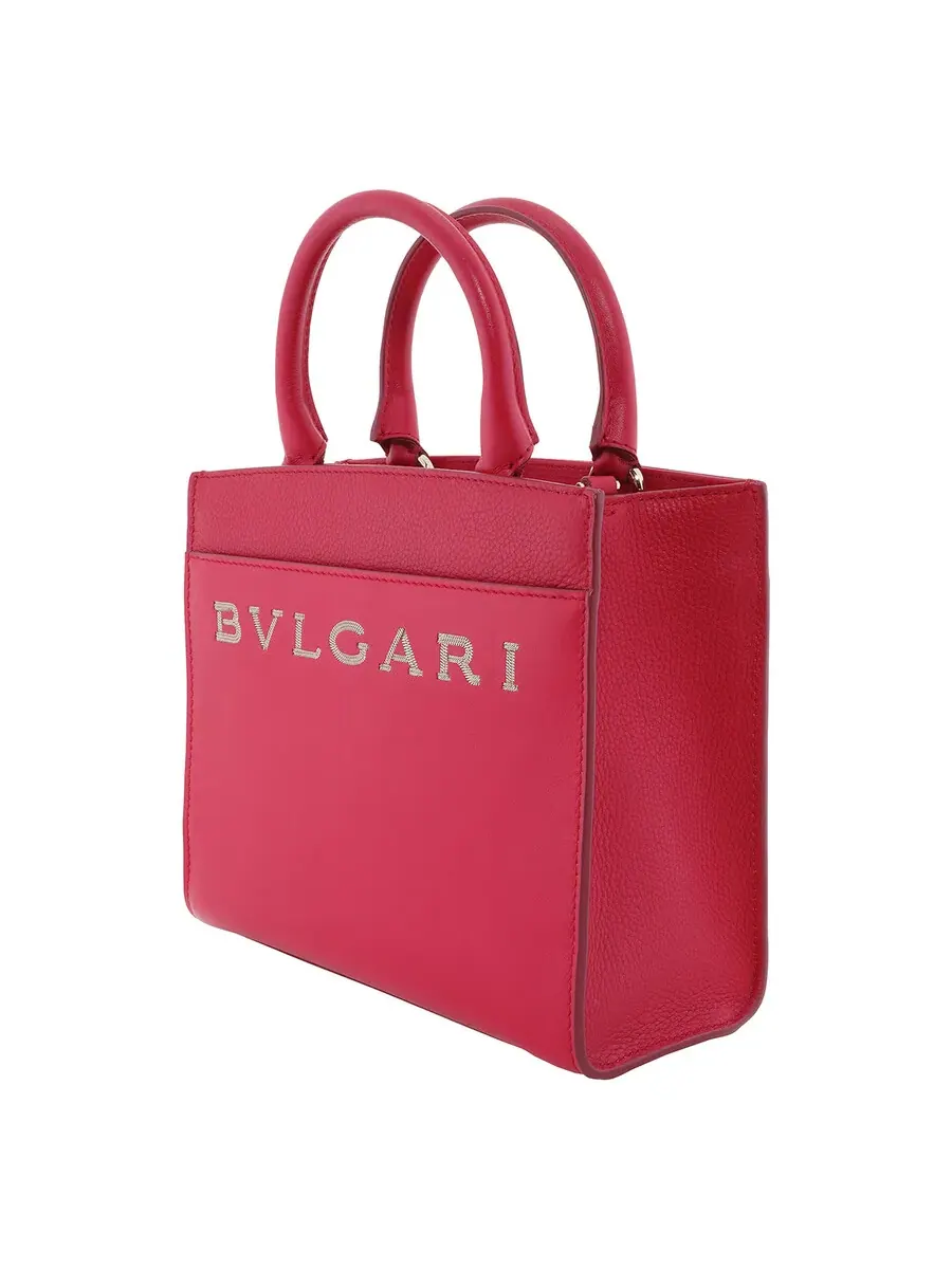 Маленькая кожаная сумка-тоут с логотипом Bvlgari — изображение 2 из 4, красный