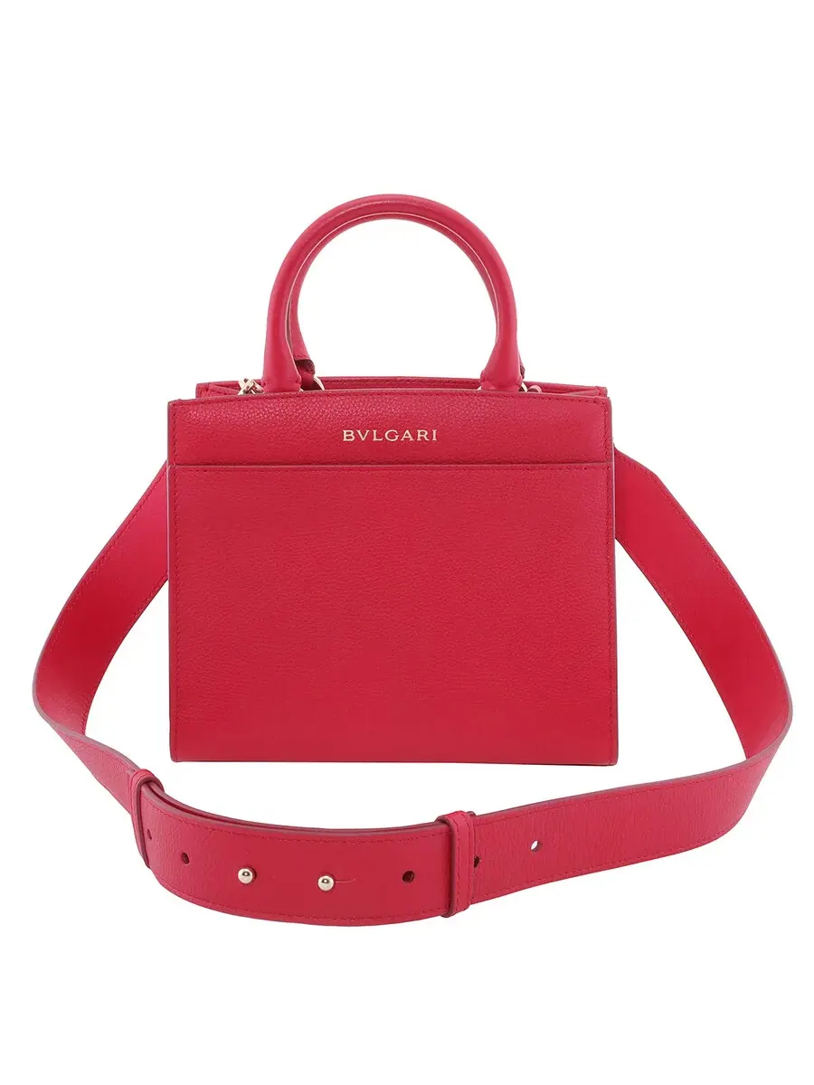 Маленькая кожаная сумка-тоут с логотипом Bvlgari — изображение 3 из 4, красный