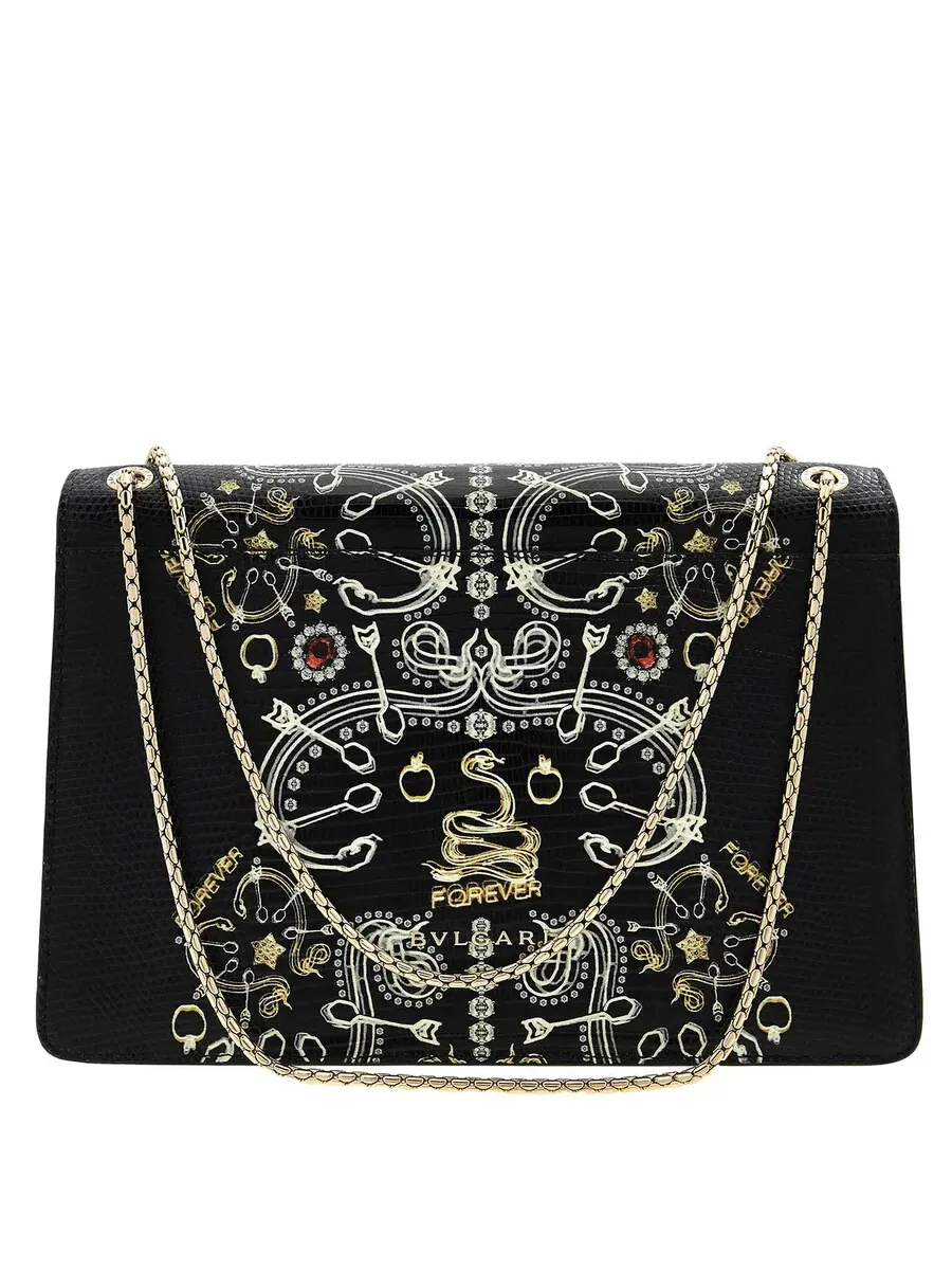 Сумка через плечо Bvlgari Serpenti Forever Pop-Heart из ящеричной кожи — изображение 3 из 4, черный