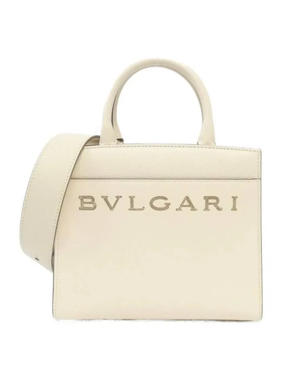 Белая кожаная сумка-тоут с логотипом Bvlgari — изображение 1 из 3, белый