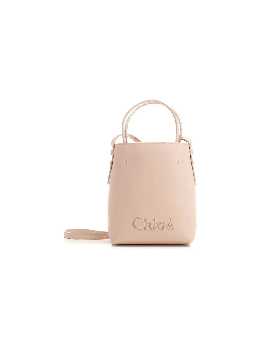 Сумка-тоут из кожи Chloé Micro Chloé Sense — изображение 2 из 4, розовый