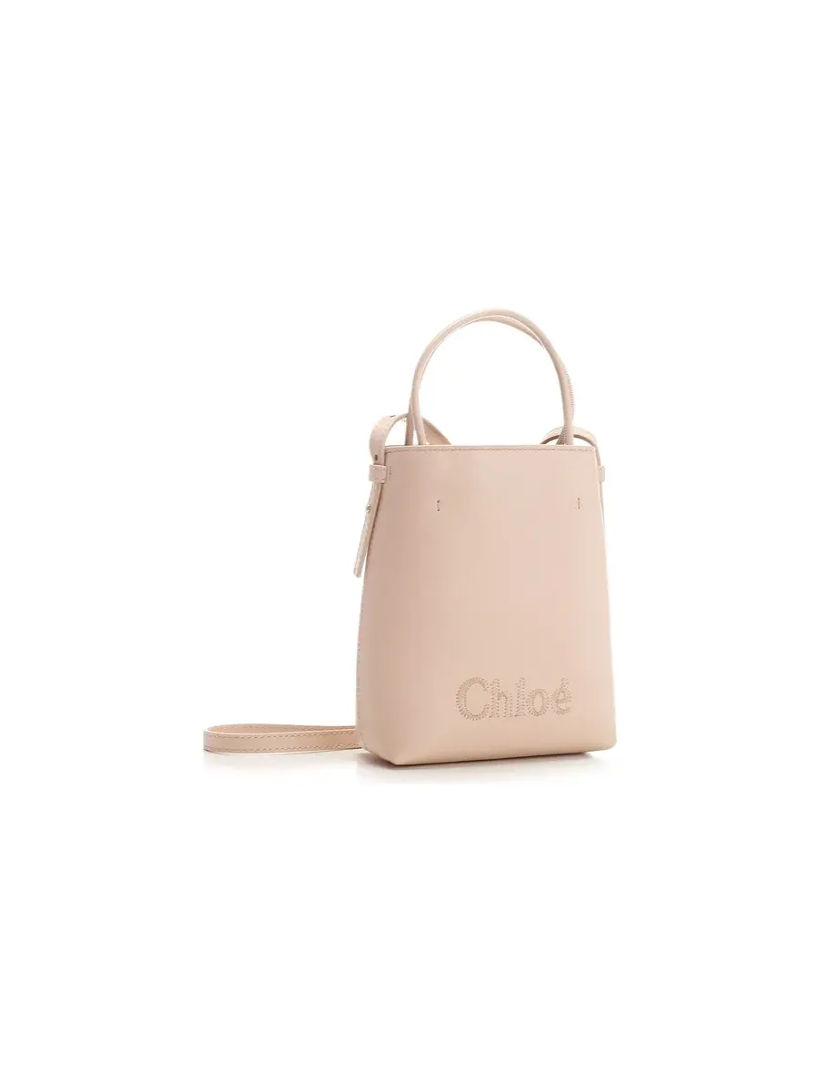 Сумка-тоут из кожи Chloé Micro Chloé Sense — изображение 3 из 4, розовый
