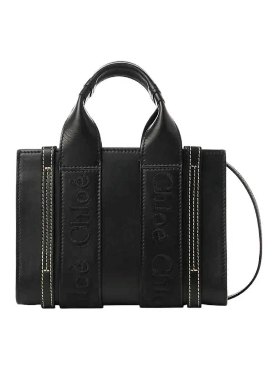 Мини-сумка-тоут Chloé Mini Woody из кожи — изображение 1 из 3, черный