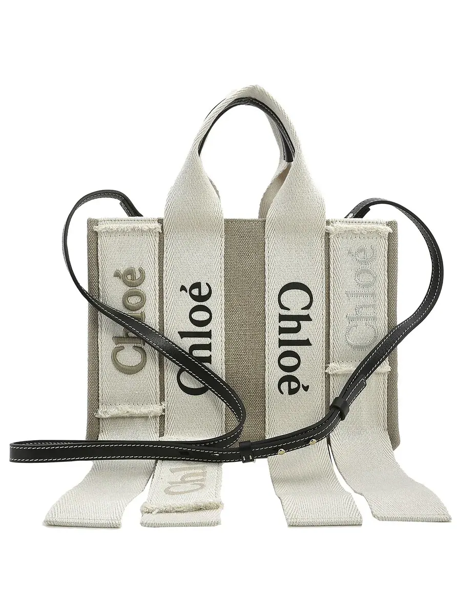 Сумка-тоут Chloé Sand Linen Woody Small с маленьким логотипом — изображение 4 из 5, бежевый