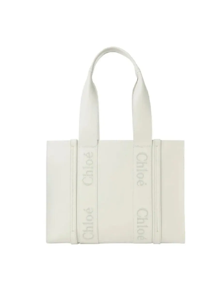 Сумка-тоут Chloé Woody из кожи с логотипом — изображение 1 из 3, белый