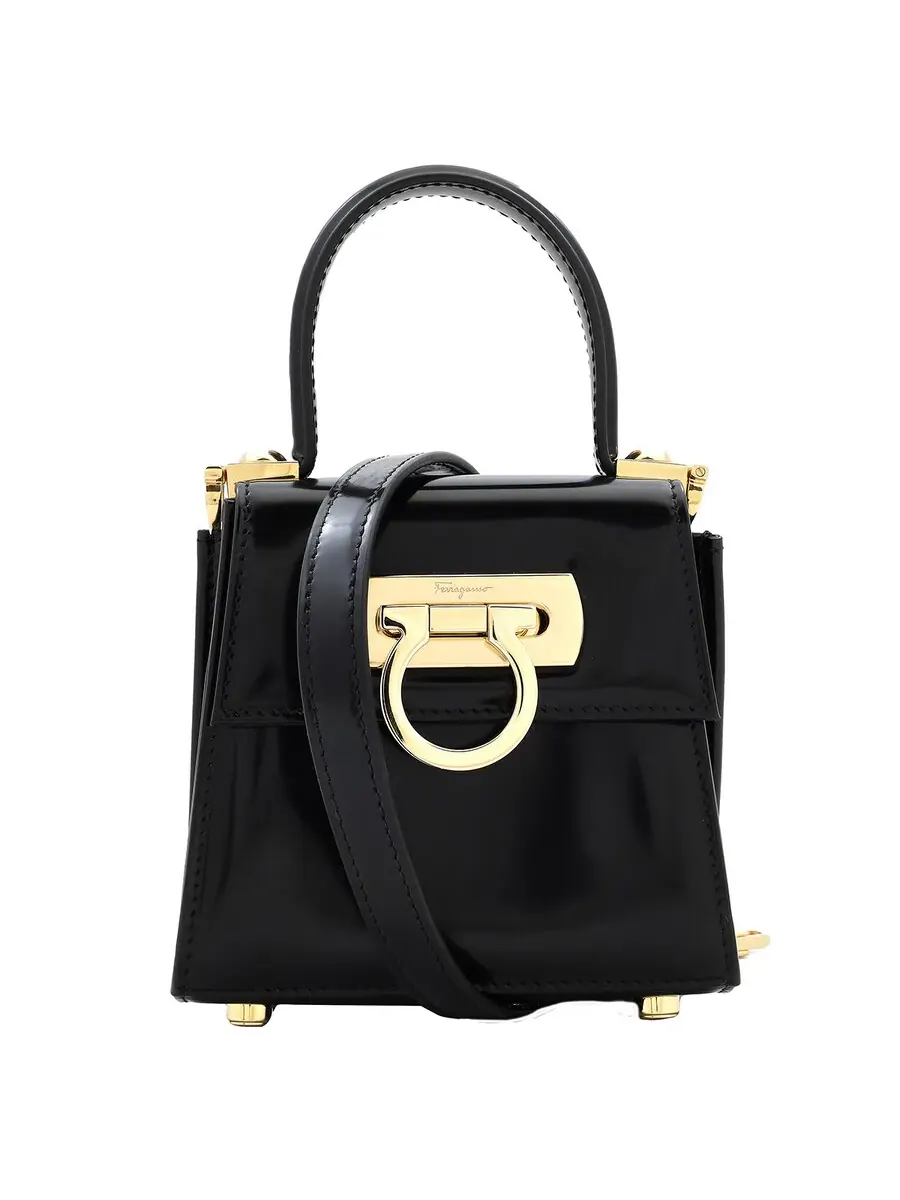Женская черная сумка Ferragamo с микро-иконой и верхней ручкой — 1