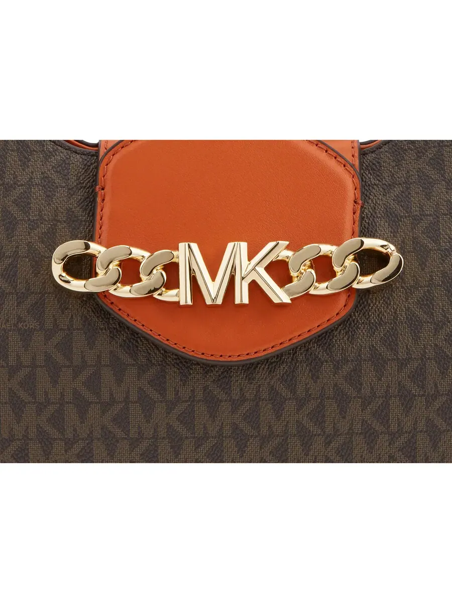 Женская сумка через плечо Michael Kors Hally с принтом логотипа, оранжевая — изображение 6 из 7, оранжевый