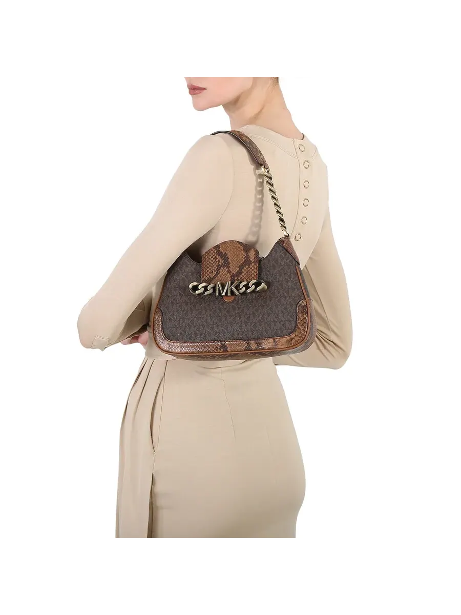 Женская сумка через плечо Michael Kors Hally с принтом Signature — изображение 2 из 5, коричневый