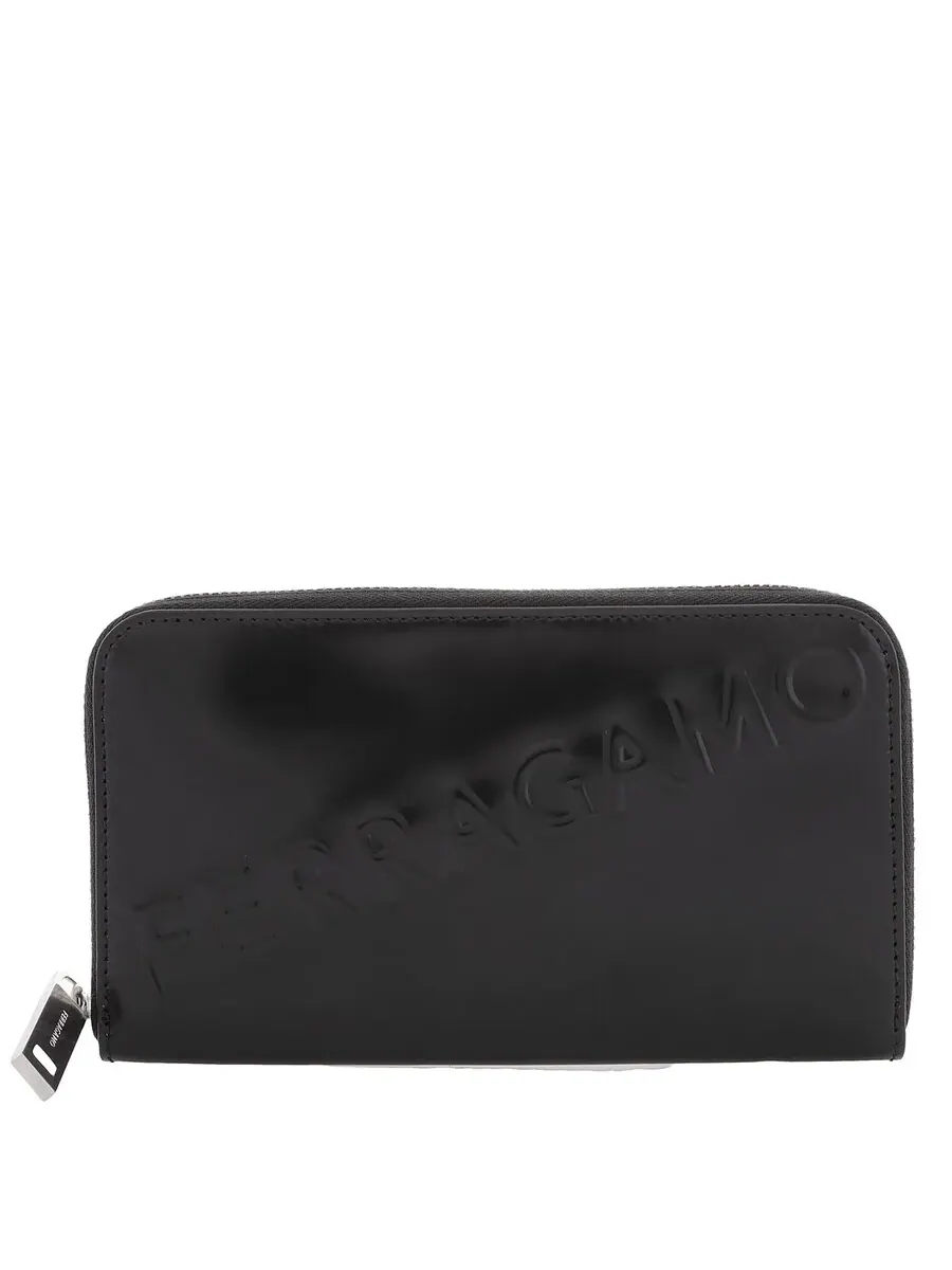 Мужской длинный кожаный кошелек Salvatore Ferragamo с тиснением — изображение 1 из 5, черный