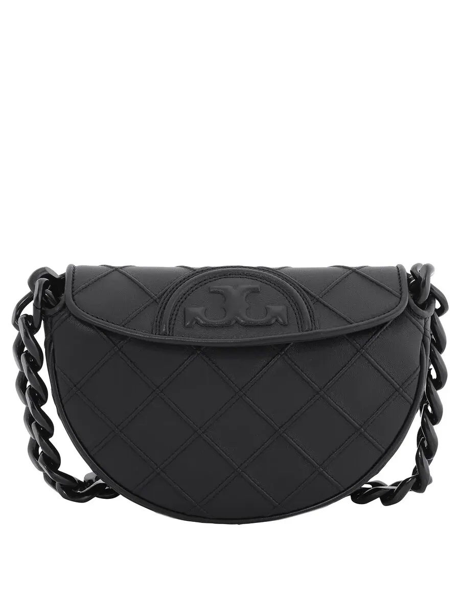 Черная кожаная сумка Tory Burch Fleming Soft Mini Crescent — изображение 1 из 6, черный