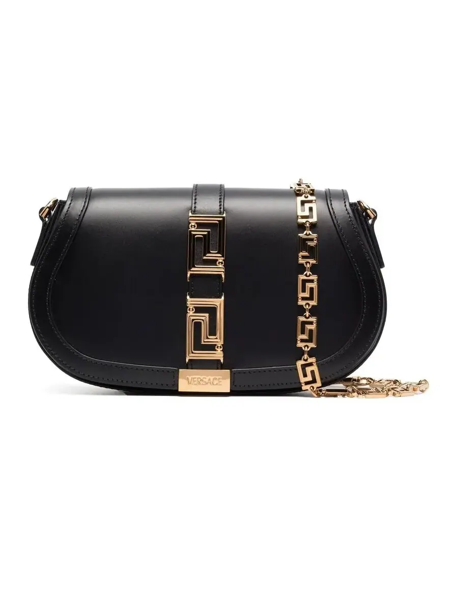 Сумка через плечо Versace Greca с откидным клапаном — изображение 1 из 2, черный