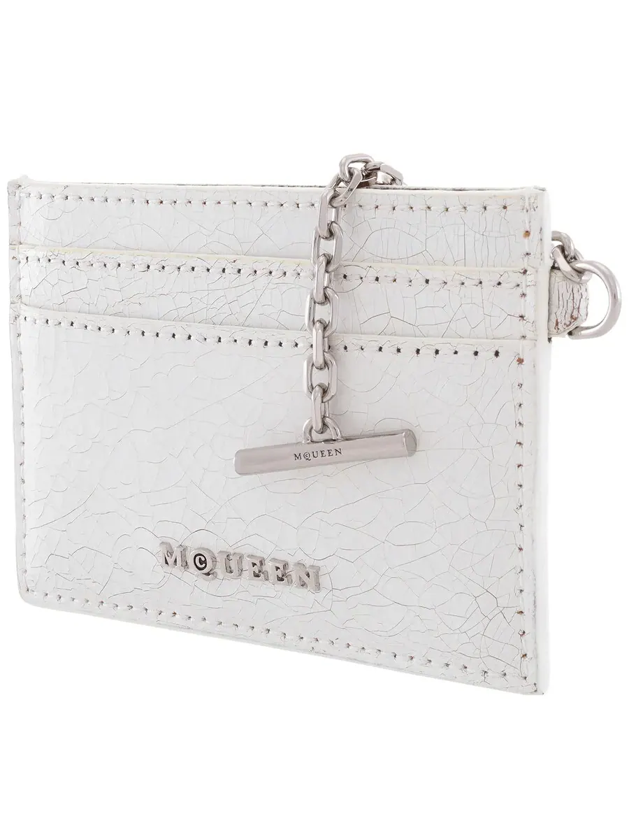 Мужской держатель для карт Alexander McQueen из кожи с эффектом кракле белого / коньячного / — изображение 3 из 5