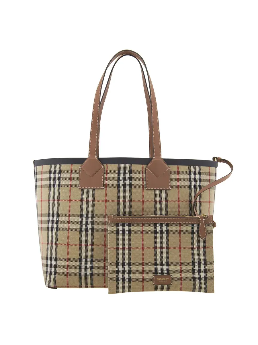 Женская сумка-тоут Burberry London Check среднего размера — изображение 4 из 6, коричневый/черный