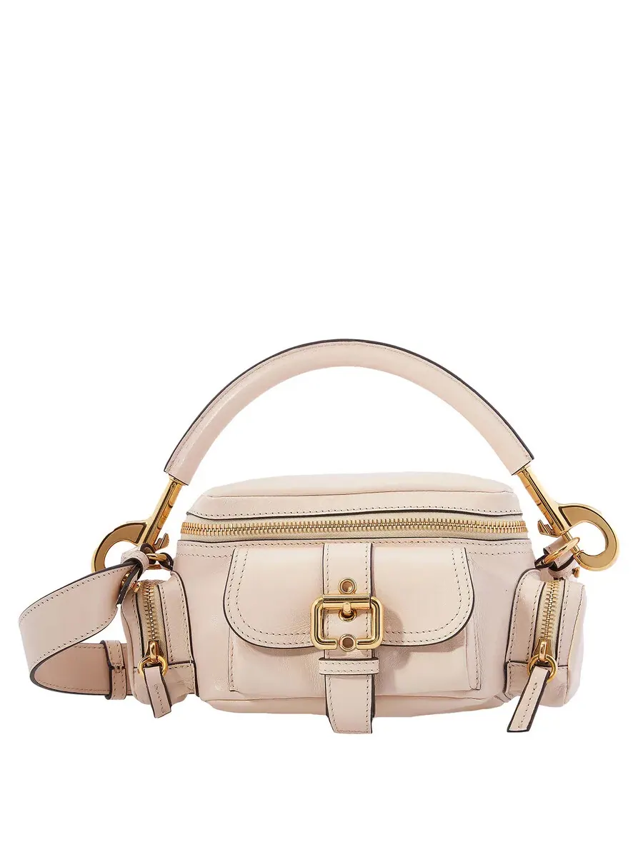 Маленькая сумка для камеры Chloé из блестящей кожи — изображение 1 из 5, бежевый