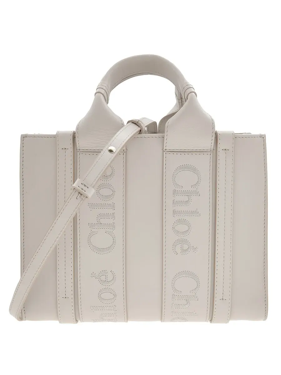 Сумка-тоут с логотипом Chloé Small Woody — изображение 1 из 5, серый