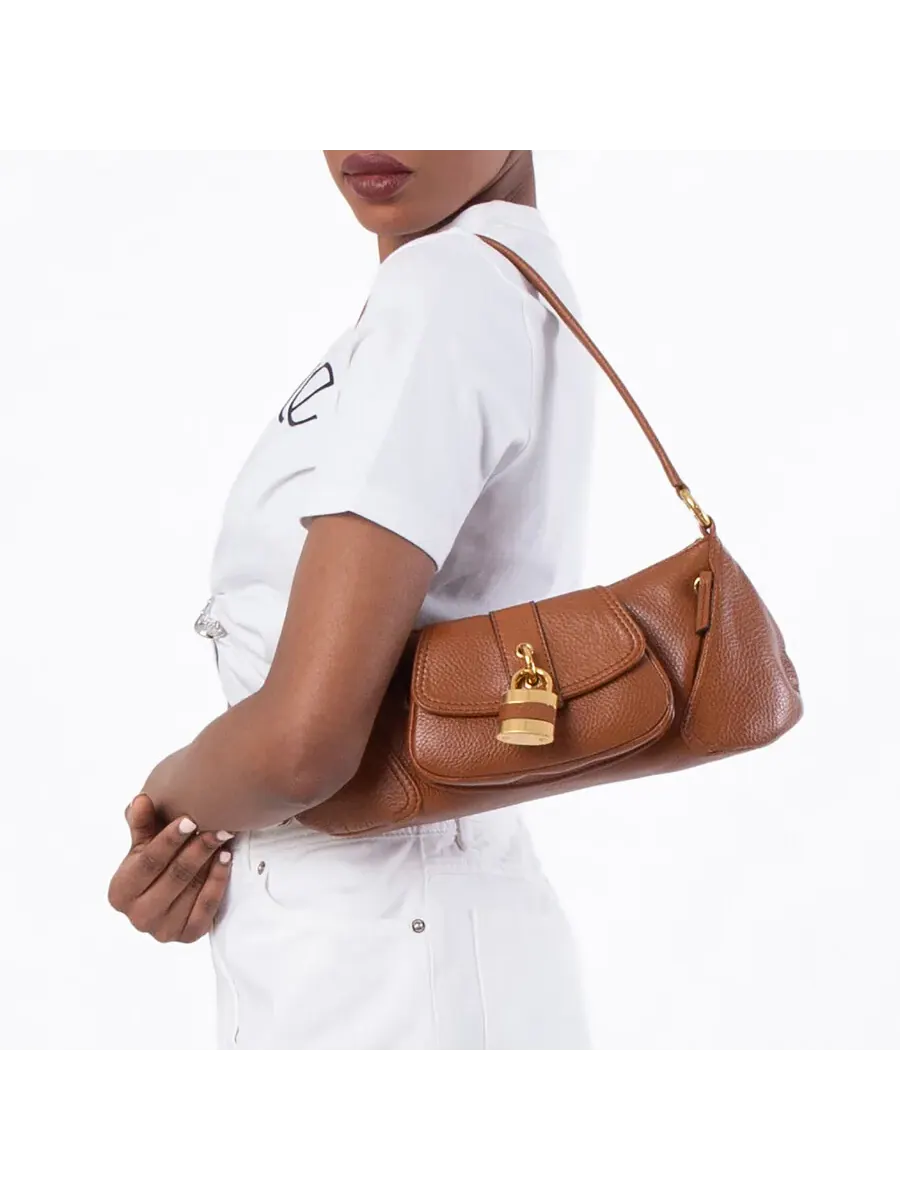 Сумка на плечо Chloé 99 из зерненой кожи — изображение 2 из 5, коричневый