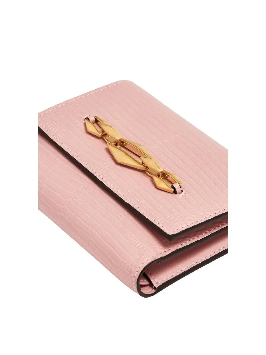 Кошелек из кожи с бриллиантовой цепочкой Jimmy Choo Marinda, розовое/золото — изображение 3 из 4, розовый/золотистый