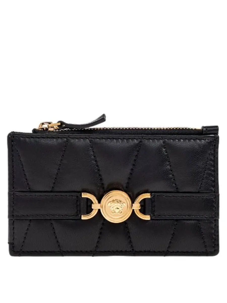 Картхолдер Versace Medusa 95 из стеганой кожи наппа — изображение 1 из 3, черный/золотистый