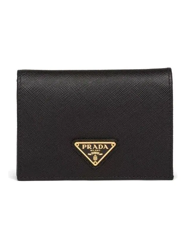 Кошелек PRADA SS26, маленький, из сафьяновой кожи, черный, 1MV021-QHH-F0002