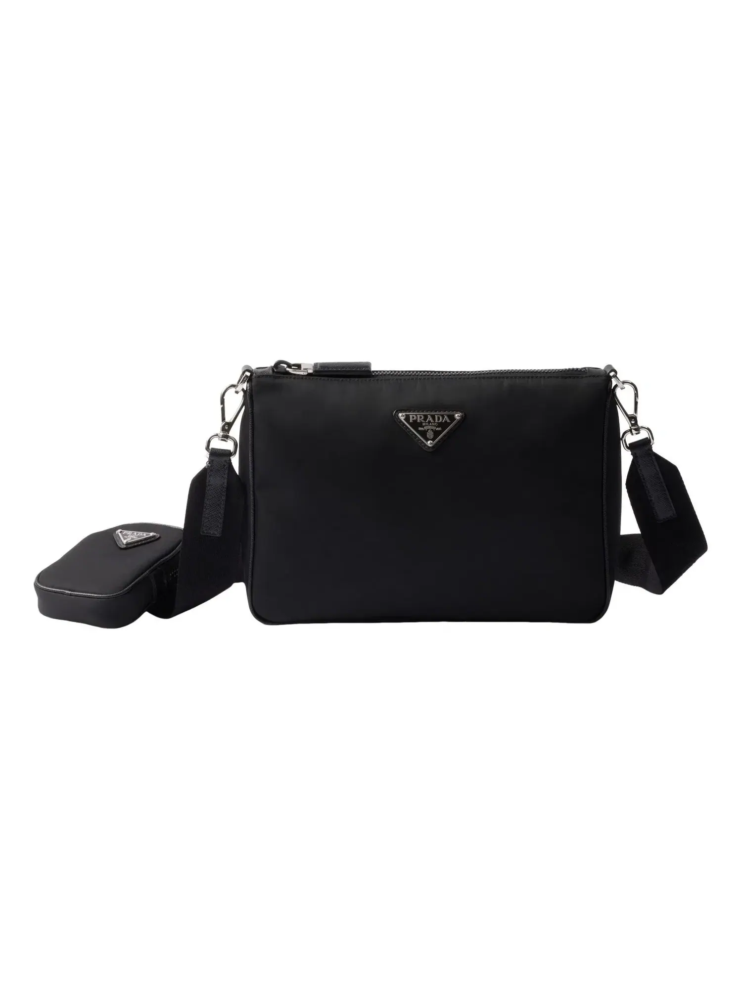 Сумка через плечо PRADA FW25 из нейлона и сафьяновой кожи, черная, 2VH113-2DMH-F0002 — 1