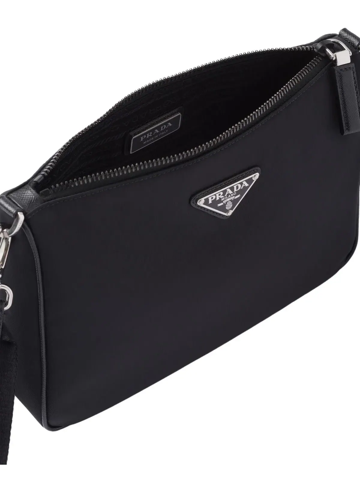 Сумка через плечо PRADA FW25 из нейлона и сафьяновой кожи, черная, 2VH113-2DMH-F0002 — 5