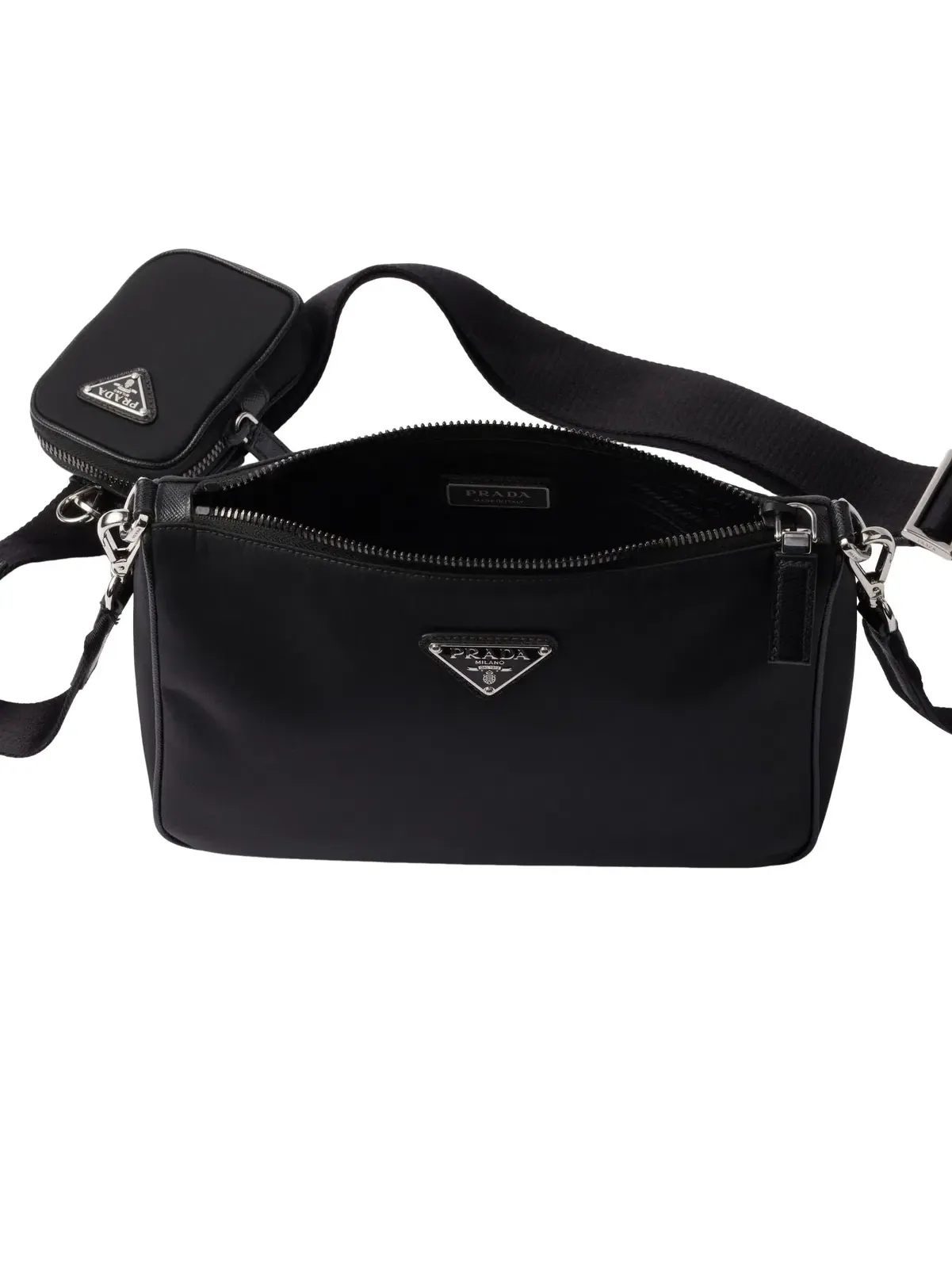 Сумка через плечо PRADA FW25 из нейлона и сафьяновой кожи, черная, 2VH113-2DMH-F0002 — 6