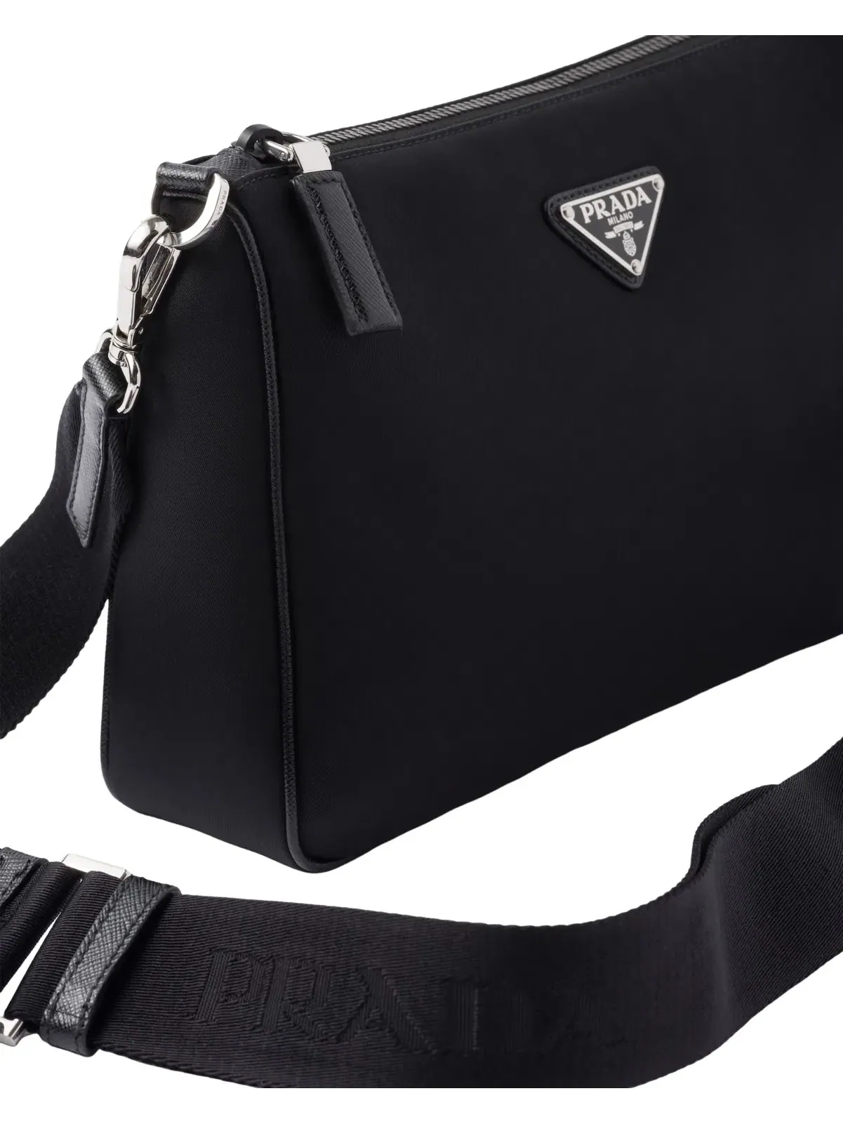 Сумка через плечо PRADA FW25 из нейлона и сафьяновой кожи, черная, 2VH113-2DMH-F0002 — 7