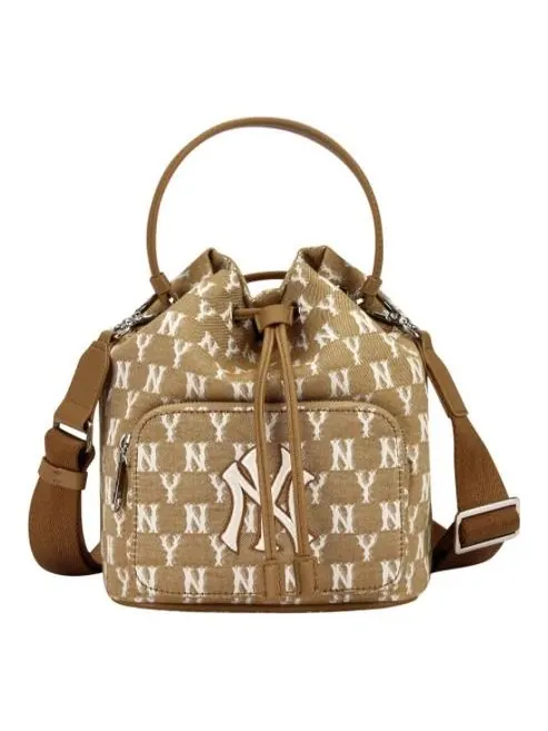 Сумка MLB Retro Full Print Series NY New York Yankees Drawstring Shoulder Messenger Bag Khaki — зеленый