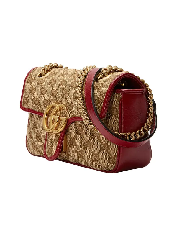 Сумка женская мини кросс-боди Gucci gg marmont brown red color combination — изображение 2 из 4, мульти