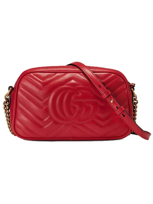 Сумка женская малая кросс-боди натуральная кожа Gucci GG Marmont — изображение 2 из 4, красный