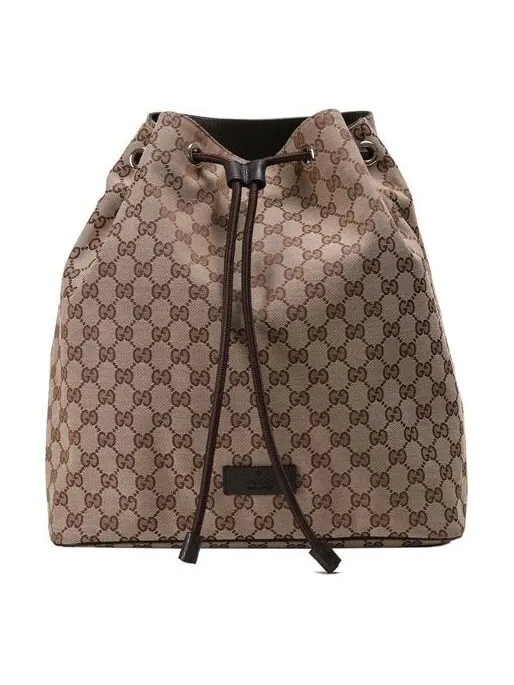 Сумка men's logo drawstring canvas bucket bag backpack one size brown Gucci — 1