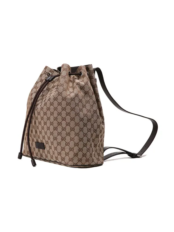 Сумка men's logo drawstring canvas bucket bag backpack one size brown Gucci — 2