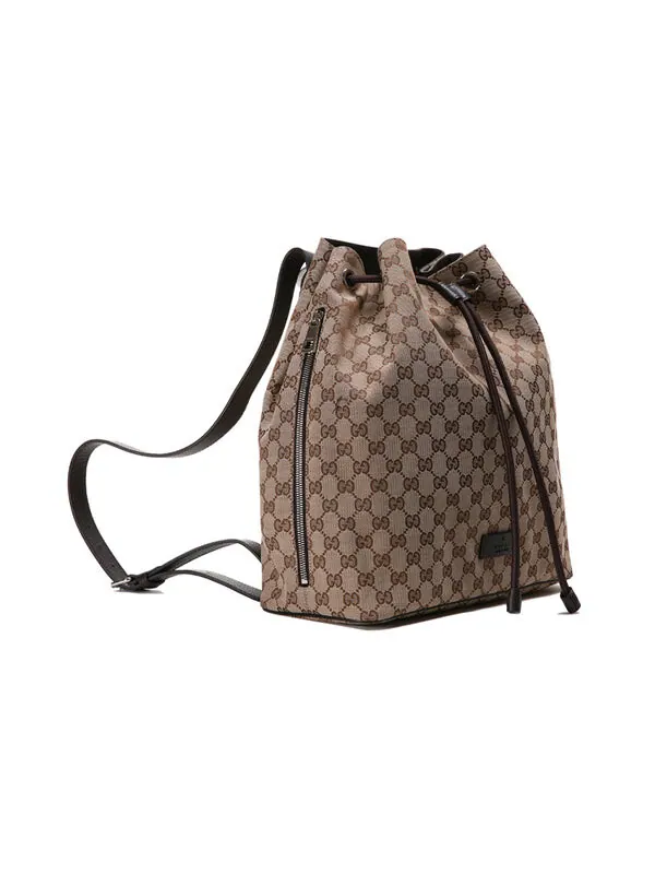 Сумка men's logo drawstring canvas bucket bag backpack one size brown Gucci — 3