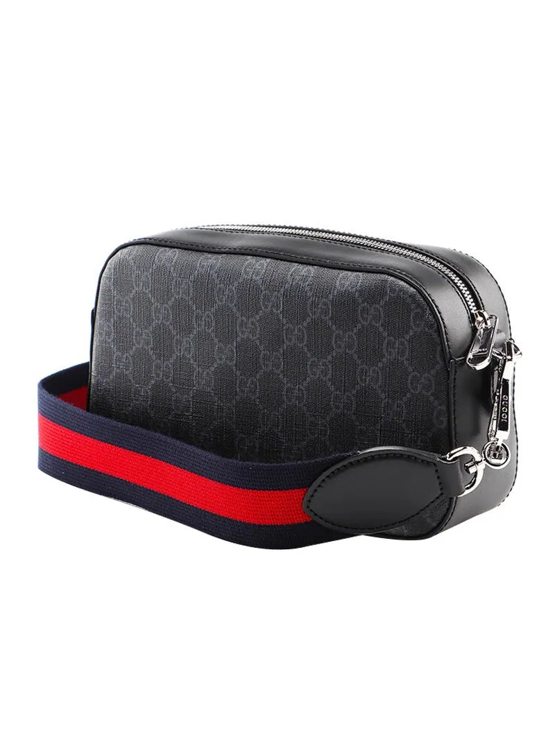 Сумка Gucci Logo Stripe Webbing Leather Shoulder Bag 'Black Red' — 4