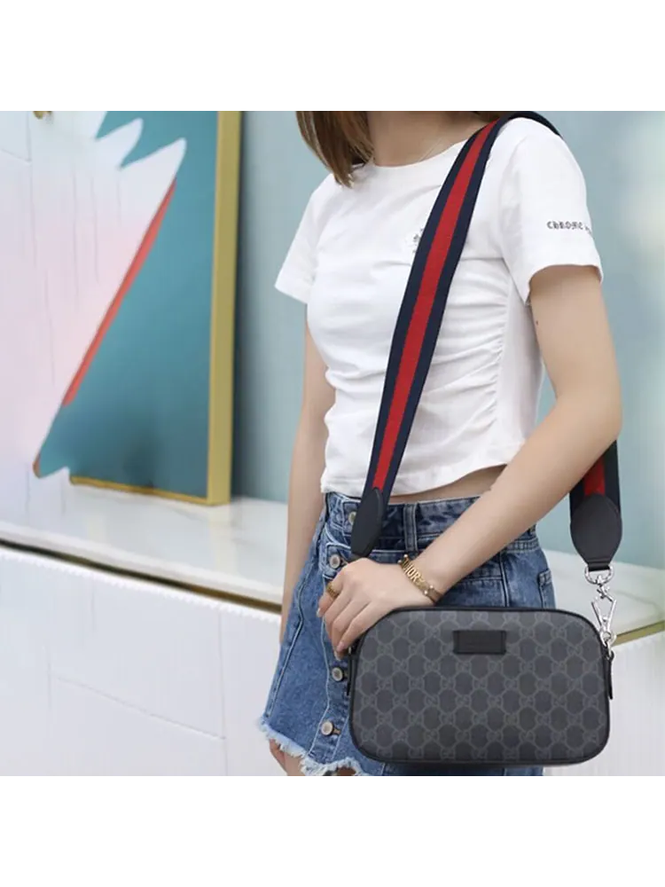 Сумка Gucci Logo Stripe Webbing Leather Shoulder Bag 'Black Red' — 9