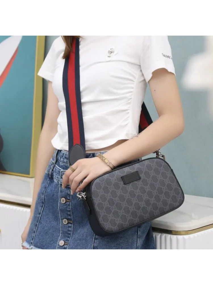 Сумка Gucci Logo Stripe Webbing Leather Shoulder Bag 'Black Red' — 10