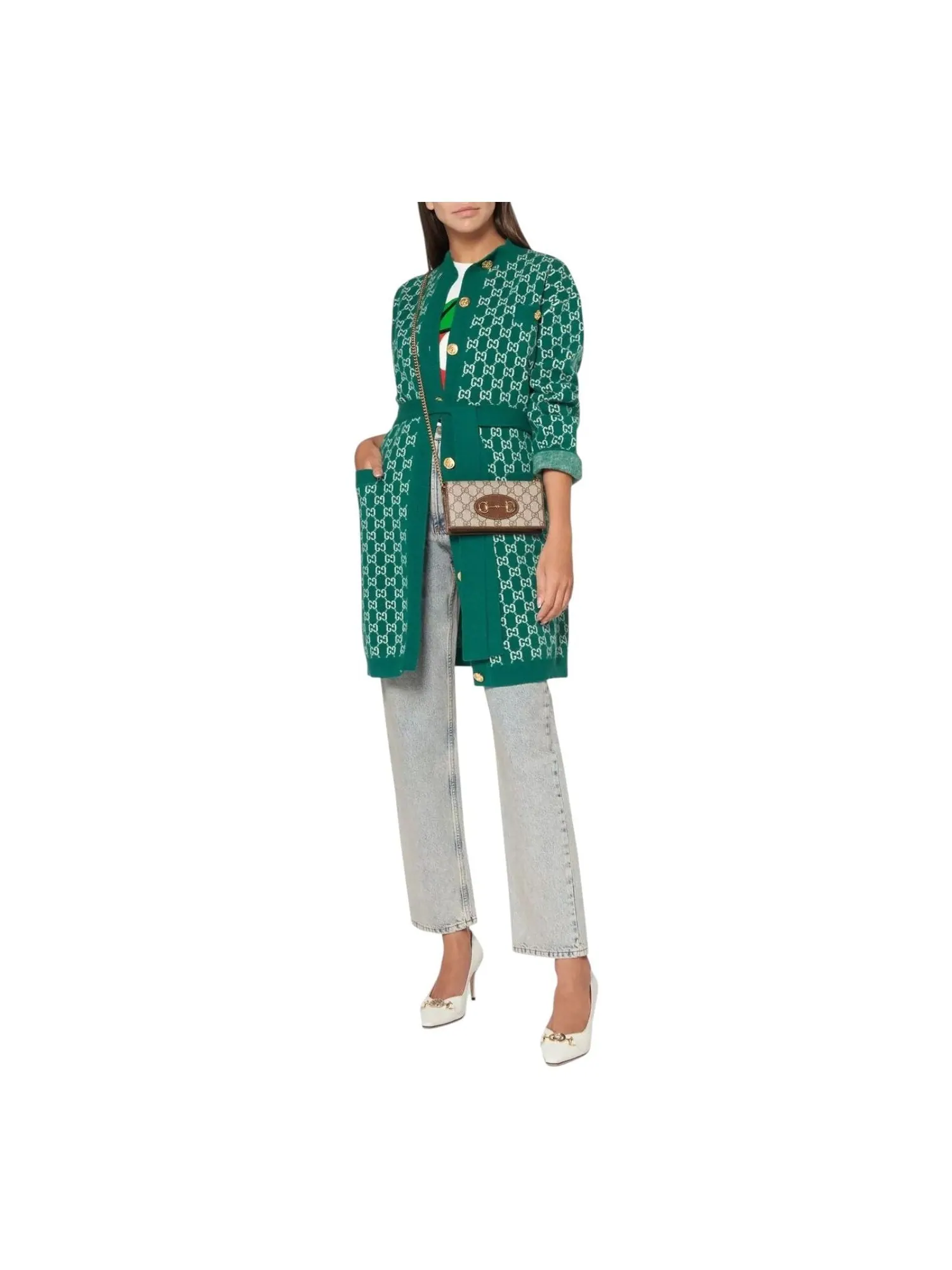 Кошелек Gucci Horsebit 1955 на цепочке — изображение 4 из 4, бежевый