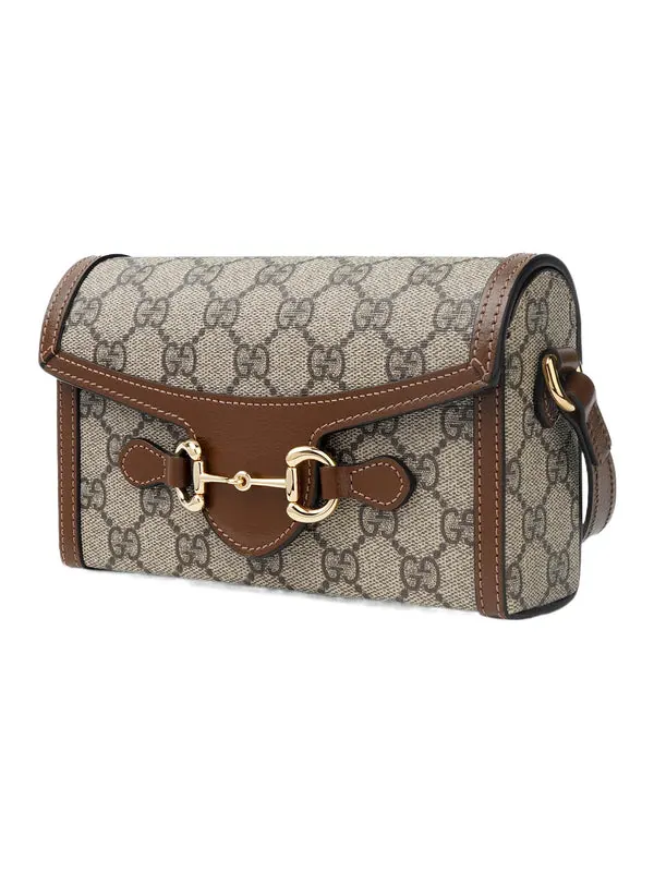 Сумка женская кросс-боди высококачественная кожа Gucci Horsebit 1955 Caramel — изображение 2 из 4, коричневый/хаки