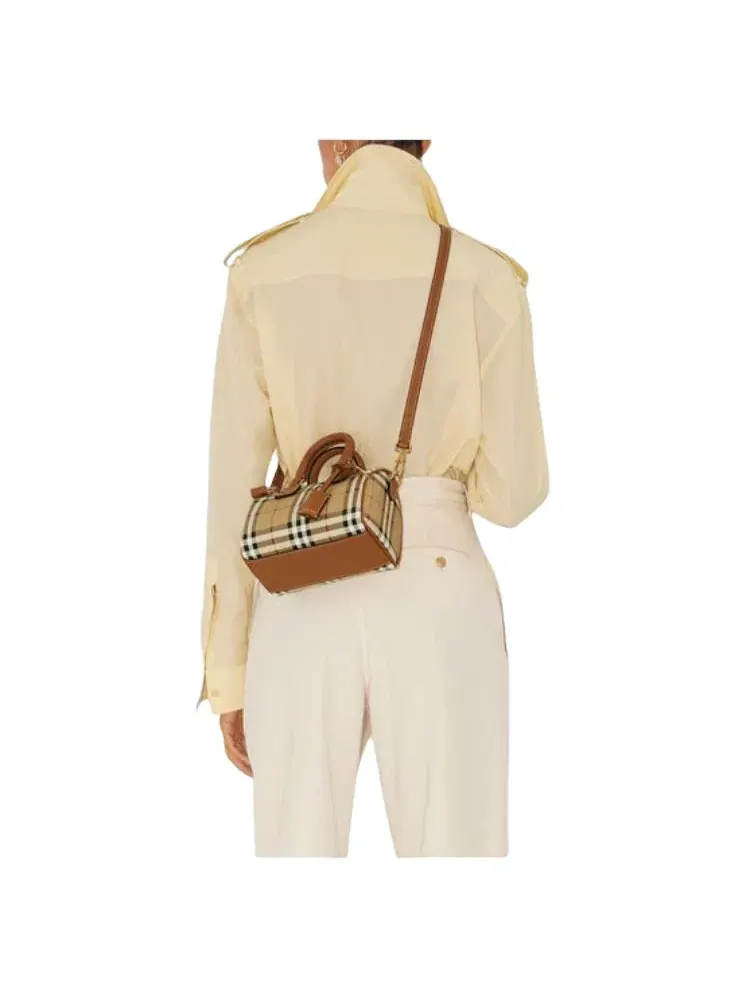 Женская сумка из хлопка с моделью Mini Check Bowling Burberry — 5