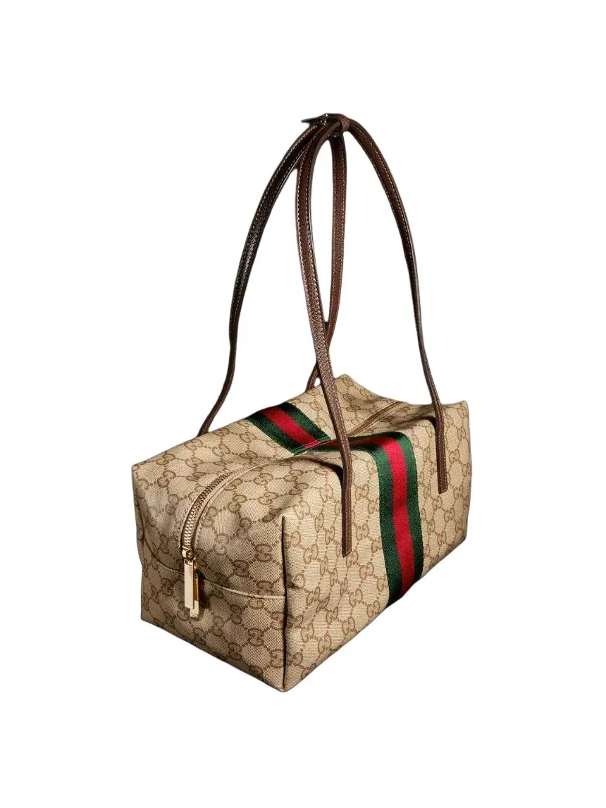 Сумка женская средняя top-handle канва, кожа, хлопок Gucci Melrose Boston — 2