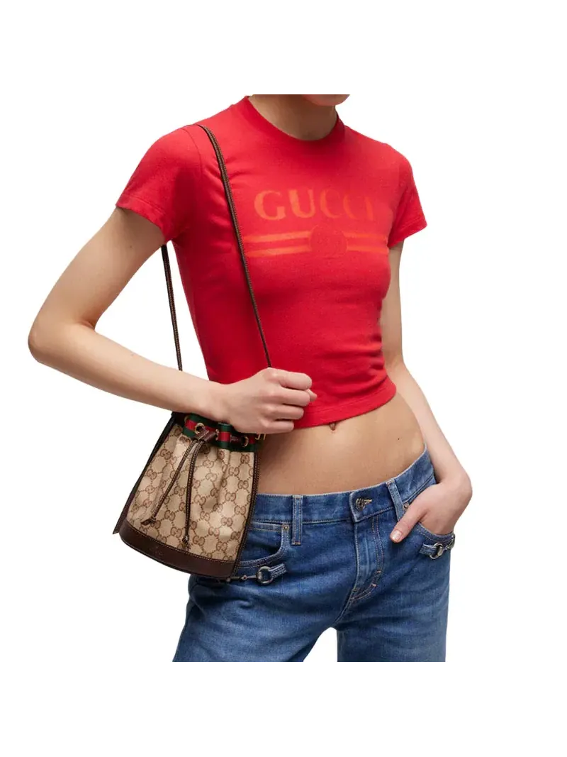 Сумка-ведро Gucci Web — изображение 4 из 4, коричневый