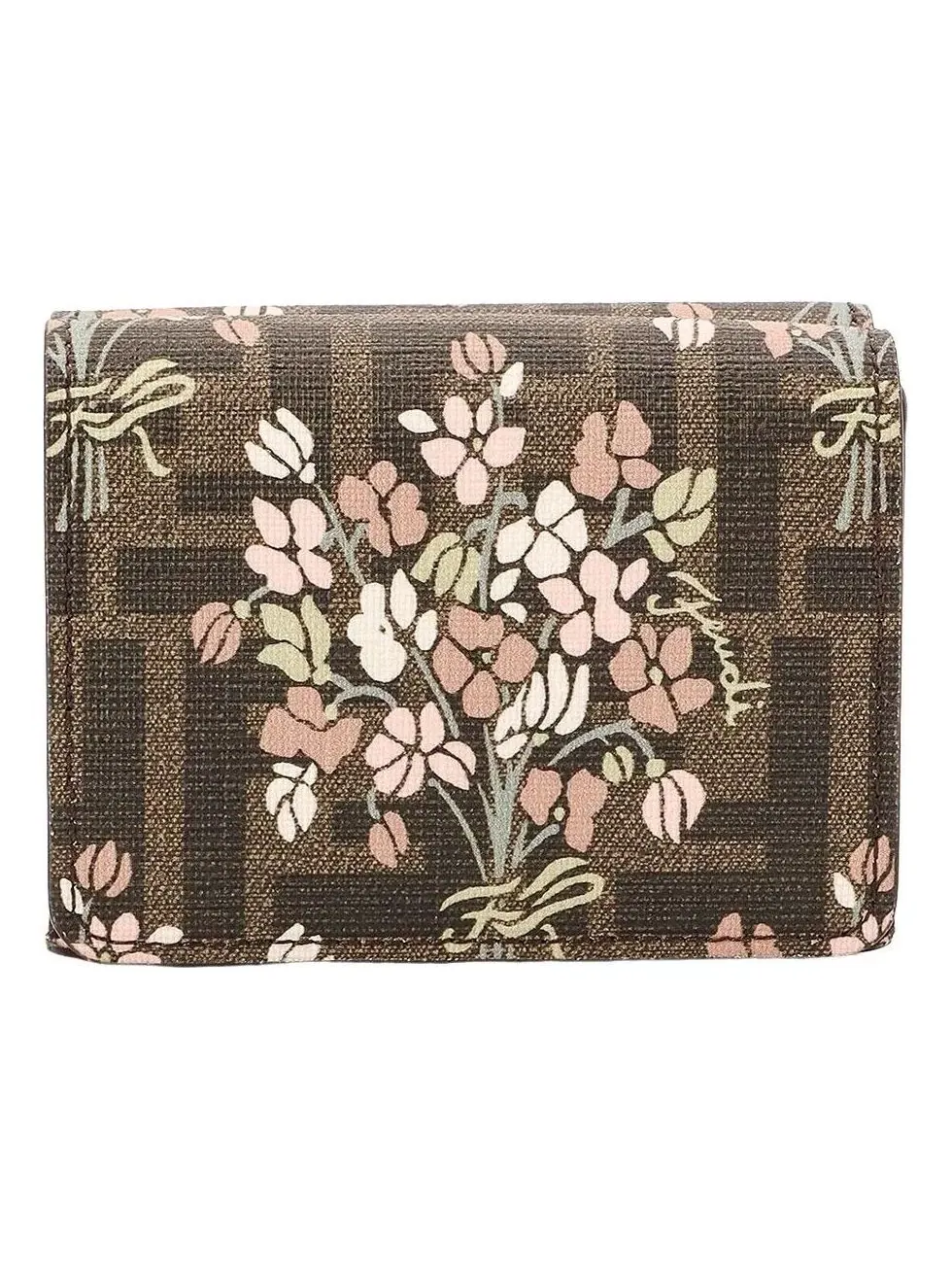 Кошелек Fendi SS25 FF Tri-Fold с цветочным букетом, цвет коричневый, 8M0480AURFF174H — изображение 1 из 3