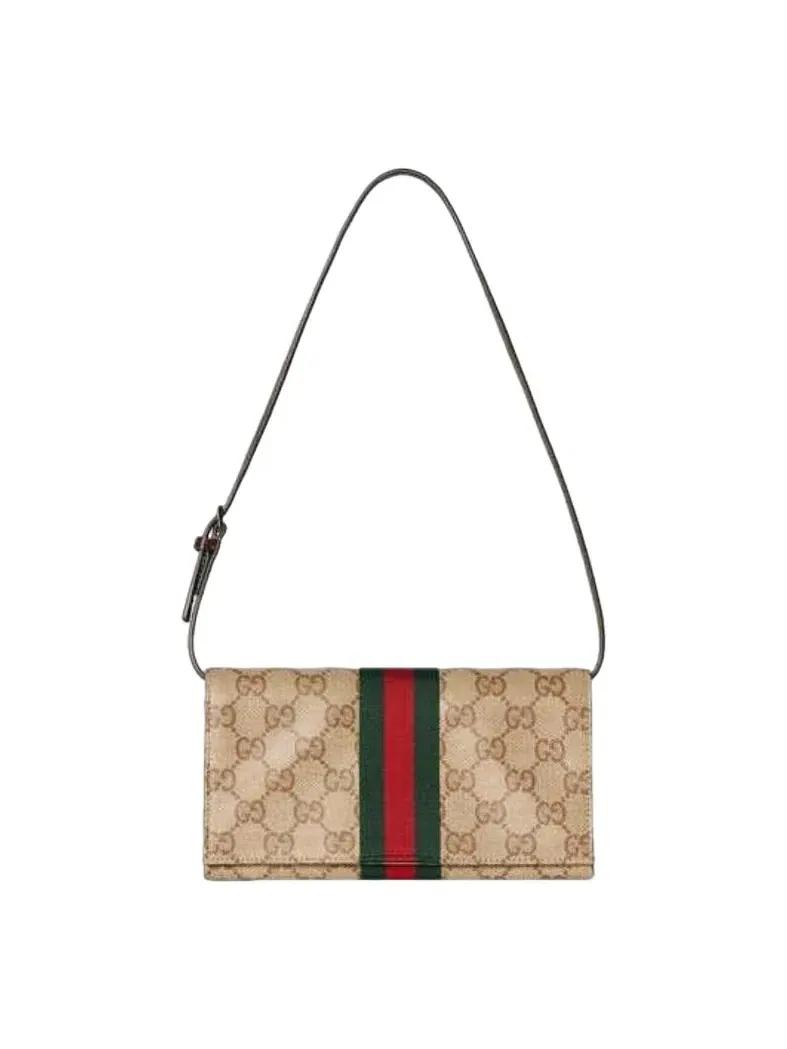 Маленькая косметичка Gucci с ремешком и лентой, цвет «песочно-темно-коричневый», A002KM-FAF8R-8547 — изображение 1 из 4